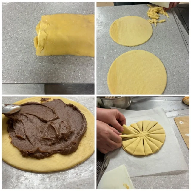 手作りパン教室〜ペーシックコース〜の画像です♪
今月のメニューは…
チョコデニッシュと新緑のケーキでした！
バターを織り込んだデニッシュ生地にチョコカスタードを挟んで可愛く成形。
自分でひとつを完成させるのでよく見ると少しずつ形が違います。
みんなで並べて撮影タイム♪
新緑のケーキはフワフワの卵白に抹茶を混ぜて焼きました。
チョコデニッシュに挟んだカスタードも手作りです。
カスタードには卵黄のみ使用するため、卵白が余るのでケーキに利用しています。
そのケーキもバターを使わないのでコクを出すために秘密の材料を追加。
デニッシュも型抜きした端の生地を細かくしてスパイスとチーズをかけて味変。
ムダなく美味しくできました！

月に1回、楽しくパンを焼いています♪
みなさんも参加してみませんか？

#手づくりパン教室 #カルチャースクール #御殿場市民会館 #gnews3776 #micri